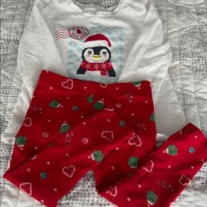 Penguin Print Kids long sleeve top and leggings set Christmas size 2T